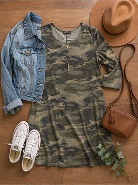 Hemish Women's Camo Midi Dress in Olive Green